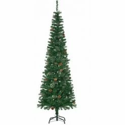 HOMCOM 6.5FT Artificial Slim Christmas Tree Holiday Home Décor With Pine Cones