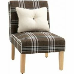 HOMCOM Dining Chair Linen-Touch Fabric Kitchen Chair W/ Rubber Wood Legs Brown