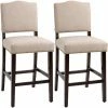 HOMCOM Modern Fabric Bar Stools Set Of 2 Bar Chairs With Back Footrest Beige