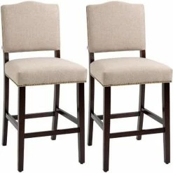 HOMCOM Modern Fabric Bar Stools Set Of 2 Bar Chairs With Back Footrest Beige