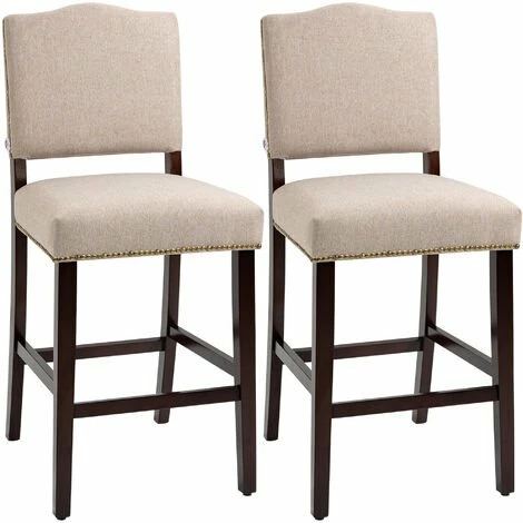 HOMCOM Modern Fabric Bar Stools Set of 2 Bar Chairs with Back Footrest Beige