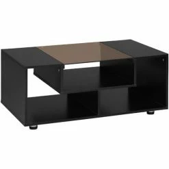 HOMCOM Modern Coffee Table With Tempered Glass Top, 3-Tier Storage, Black
