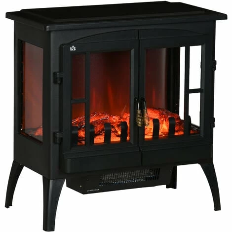HOMCOM Freestanding Electric Fireplace Heater Stove Flame Effect, Black