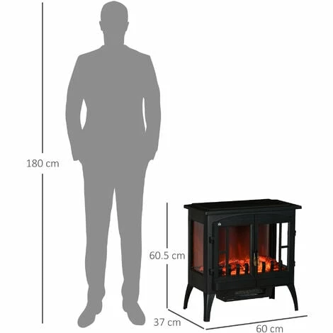 HOMCOM Freestanding Electric Fireplace Heater Stove Flame Effect, Black