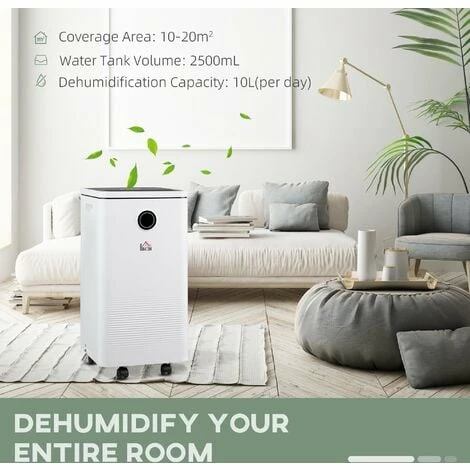 HOMCOM 10L/Day 2.5L WiFi Smart Dehumidifier, Portable Quiet Air Dehumidifier