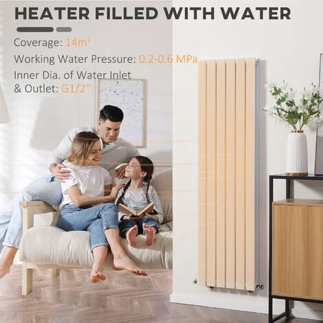 HOMCOM 46 x 160cm Space Heater, Water-filled, Horizontal Radiators, White