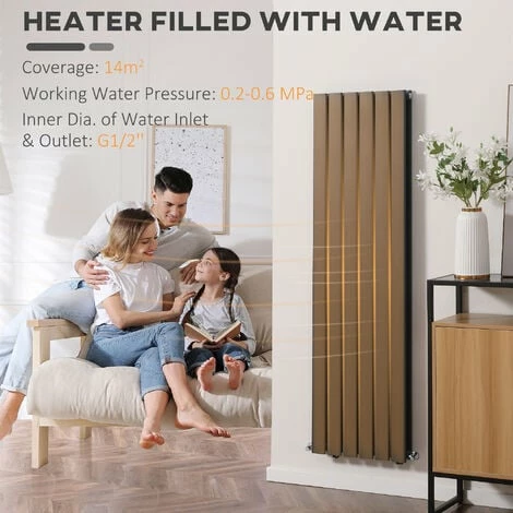 HOMCOM 46 x 160cm Space Heater, Water-filled, Horizontal Radiators, Grey