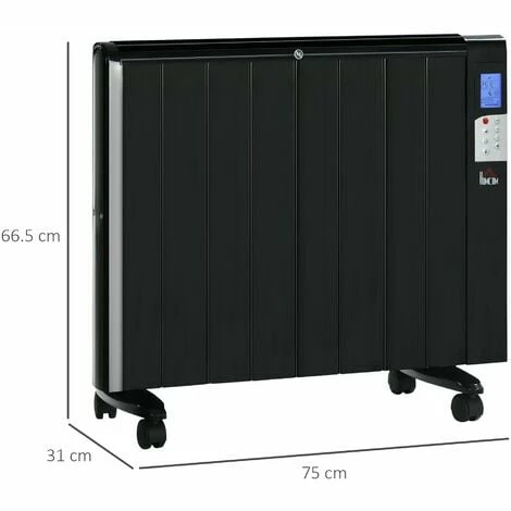 HOMCOM Convector Radiator Panel Space Heater Freestanding / Wall-mounted Black