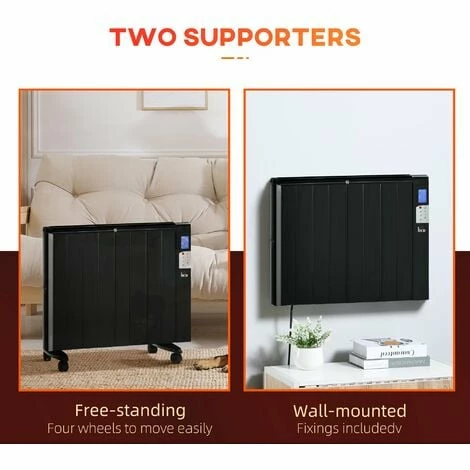 HOMCOM Convector Radiator Panel Space Heater Freestanding / Wall-mounted Black