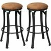 HOMCOM Bar Stools Set Of 2 Microfiber Cloth Bar Chairs W/ Steel Legs Brown