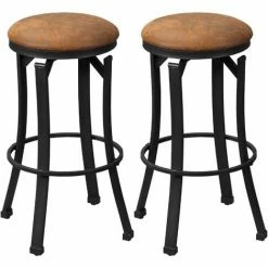 HOMCOM Bar Stools Set Of 2 Microfiber Cloth Bar Chairs W/ Steel Legs Brown