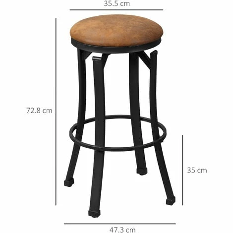 HOMCOM Bar Stools Set of 2 Microfiber Cloth Bar Chairs W/ Steel Legs Brown