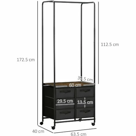 HOMCOM Hanging Clothes Rail Clothes Rack w/ 6 Fabric Drawers for Hallway Bedroom