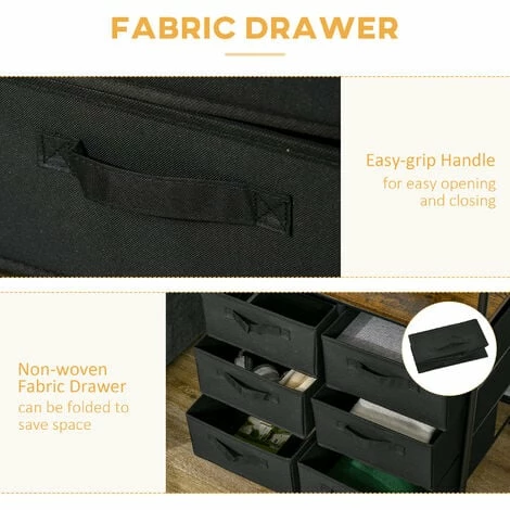 HOMCOM Hanging Clothes Rail Clothes Rack w/ 6 Fabric Drawers for Hallway Bedroom