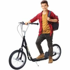 HOMCOM Teen Scooter Children Stunt Scooter W/ 16" Tyres Adjustable Height, Black