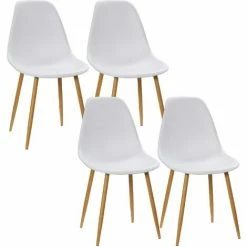 HOMCOM Dining Chairs Set Of 4 W/ Curved Back, Metal Legs For Living Room White