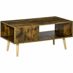 HOMCOM Coffee Table, Retro Cocktail Table W/ Storage Compartments, Rustic Brown