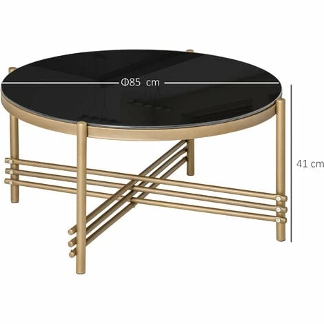 HOMCOM Round Coffee Table with Tempered Glass Top and Golden Metal Legs