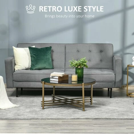 HOMCOM Round Coffee Table with Tempered Glass Top and Golden Metal Legs