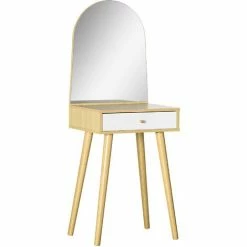 HOMCOM Dressing Table With Big Mirror, Makeup Desk With Drawer, Natural