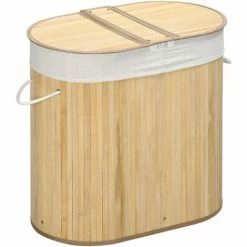 HOMCOM 100L Bamboo Laundry Basket W/ 2 Compartments Washing Baskets Natural
