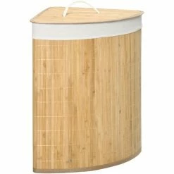 HOMCOM 55L Bamboo Corner Laundry Hamper Bamboo Laundry Basket 38x38x57cm Natural