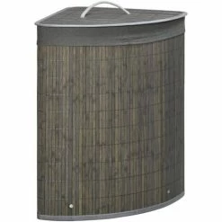 HOMCOM 55L Bamboo Corner Laundry Hamper Bamboo Laundry Basket 38x38x57cm Grey