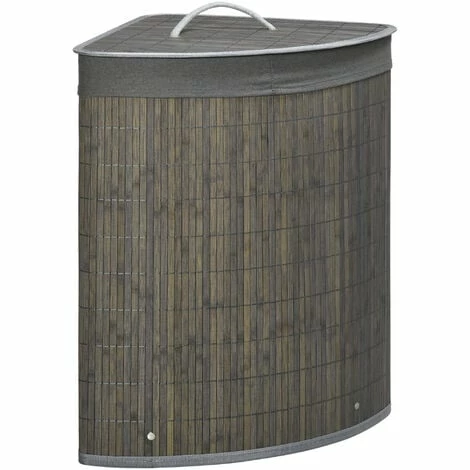 HOMCOM 55L Bamboo Corner Laundry Hamper Bamboo Laundry Basket 38x38x57cm Grey