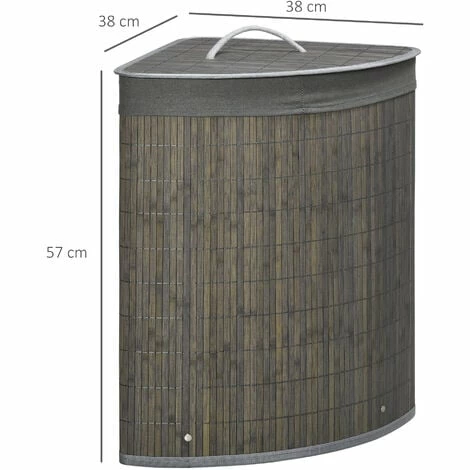 HOMCOM 55L Bamboo Corner Laundry Hamper Bamboo Laundry Basket 38x38x57cm Grey