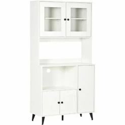 HOMCOM Freestanding Kitchen Storage Cabinet Cupboards Adjustable Shelves White