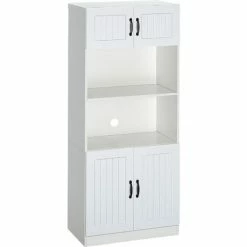 HOMCOM Kitchen Storage Cabinet, Cupborad With 5-tier Shelving 4 Doors, White