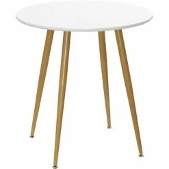 HOMCOM Round Dining Table With Matte Top Metal Legs, Kitchen Table For 2 People