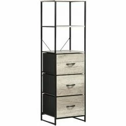 HOMCOM Industrial Storage Cabinet With 2 Shelves And 3 Fabric Drawers Grey