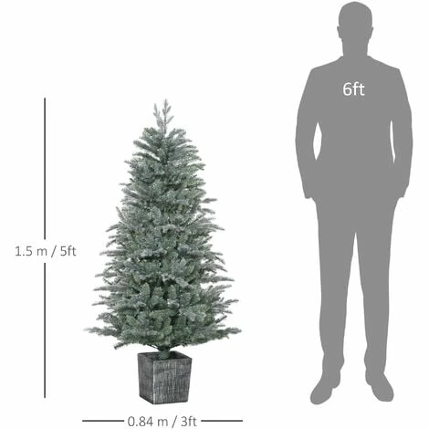 HOMCOM 5ft Artificial Christmas Tree Xmas Decoration w/ Pot Stand and 1140 Tips