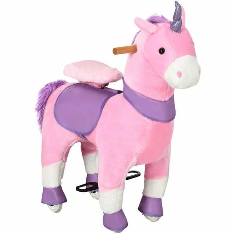 HOMCOM Ride-On Unicorn Walking Horse Mechanical Rocking Pony for 3-6 Years, Pink