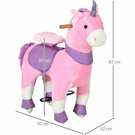 HOMCOM Ride-On Unicorn Walking Horse Mechanical Rocking Pony for 3-6 Years, Pink