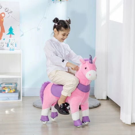 HOMCOM Ride-On Unicorn Walking Horse Mechanical Rocking Pony for 3-6 Years, Pink
