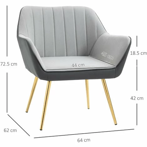 HOMCOM Accent Chairs Velvet Armchairs for Living Room and Bedroom Light Grey