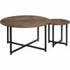 HOMCOM 2 Pcs Round Coffee Table With Metal Frame Side Accent Tables Brown