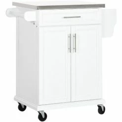 HOMCOM Rolling Kitchen Cart Storage Trolley With Drawer Towel Rail Steel White
