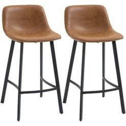 HOMCOM Industrial Bar Stools Set Of 2, Bar Chairs With Steel Legs, Brown