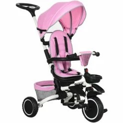 HOMCOM 6 In 1 Kids Trike With Parent Handle Foldable Tricycle For 1-4 Years Pink