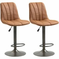HOMCOM Bar Stools Set Of 2 W/ Adjustable Height 360° Swivel For Home Brown