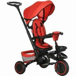 HOMCOM 6 In 1 Kids Trike With Parent Handle Foldable Tricycle For 1-4 Years Red