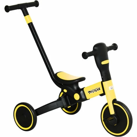 HOMCOM 4 in 1 Kids Trike with Parent Handle Balance Bike for 1.5-4 Years Yellow