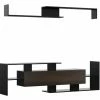 HOMCOM TV Cabinet Unit W/ Wall-Mounted Shelf, Open Shelves Black And Brown