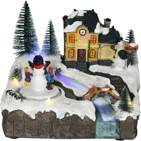 HOMCOM Animated Christmas Village Scene Musical Holiday Decoration w/ LED Light