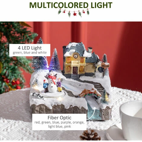 HOMCOM Animated Christmas Village Scene Musical Holiday Decoration w/ LED Light