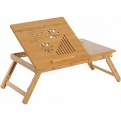 HOMCOM Portable Laptop Desk Notebook Tray PC Bed Table Drawer Adjustable Bamboo