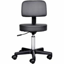 HOMCOM Swivel Desk Chair Stool Height Adjustable 5 Wheels Stool Office Black